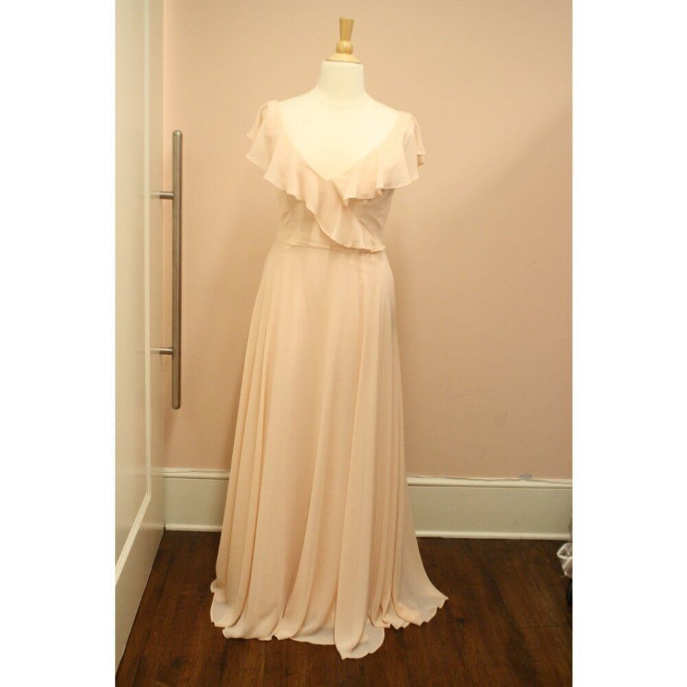 Hayley Paige Occasions 52010 Long Chiffon Bridesmaid Pink Ruffle Sleeve